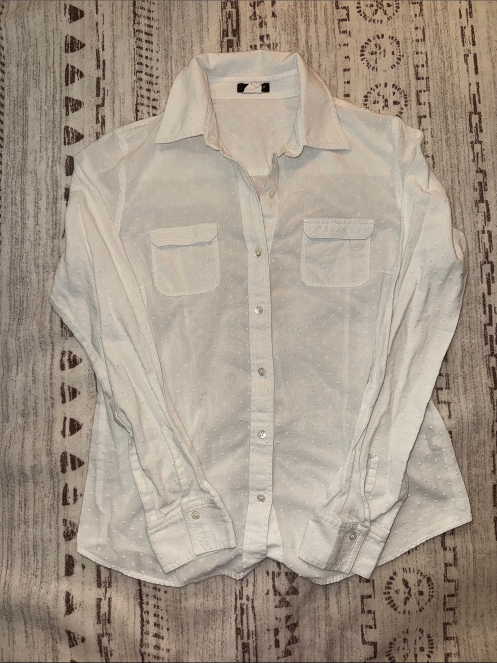 J Crew Women’s Long-Sleeve Button-Down Shirt with Subtle Dot Texture